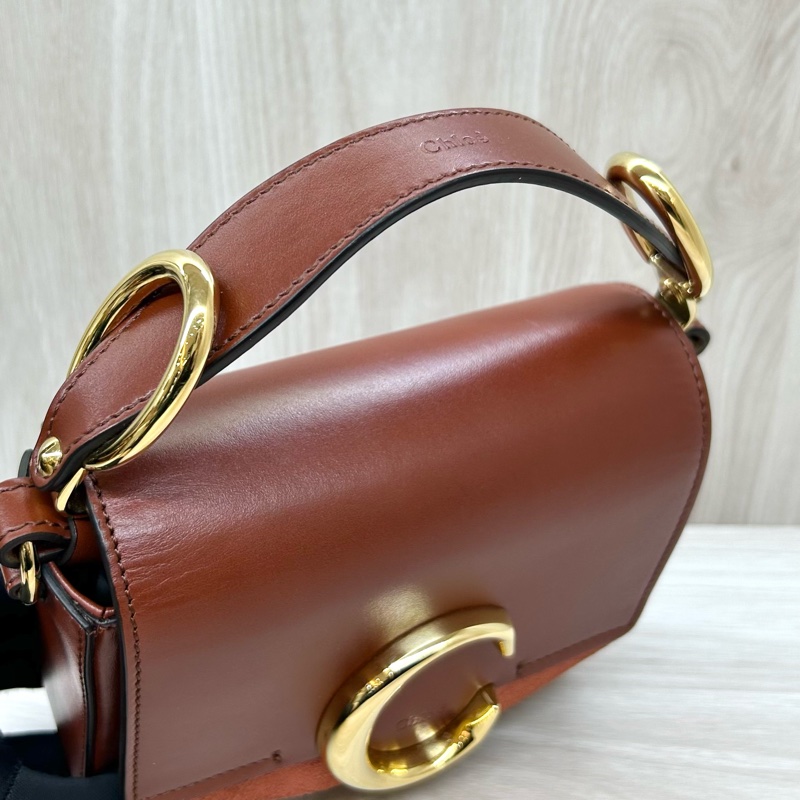 Chloe磚紅棕牛皮麂皮mini C Bag/CHC19US193A3727S-17