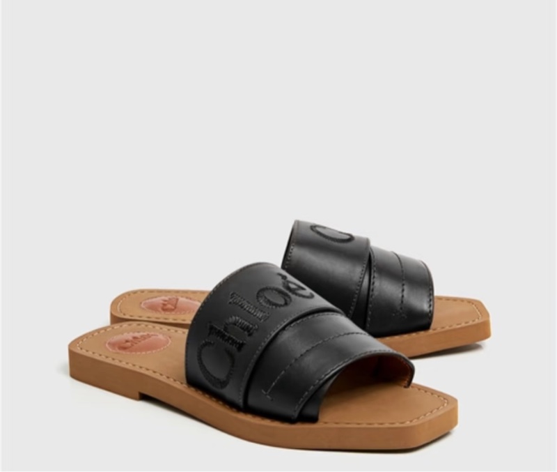 Chloe黑色皮革拖鞋-0