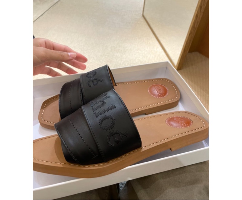 Chloe黑色皮革拖鞋-1