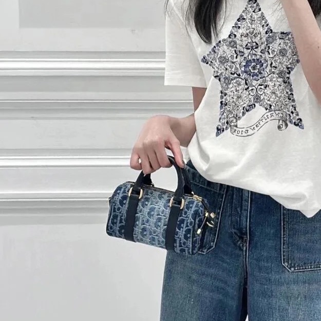 精緻千金款👑絕美極新🆕Dior迪奧老花groove迷你單寧枕頭包保齡球包斜挎手提包-3