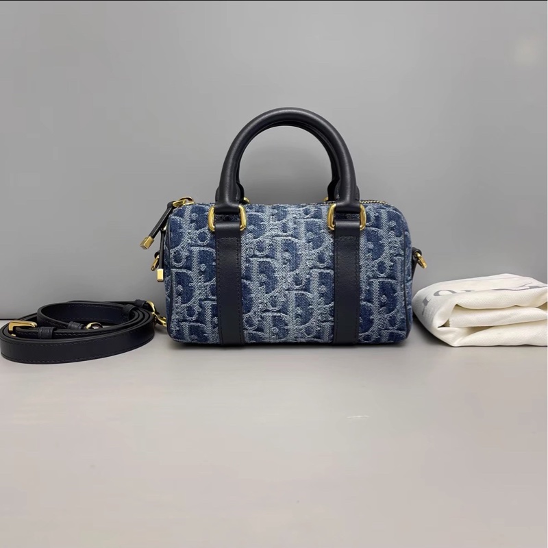 精緻千金款👑絕美極新🆕Dior迪奧老花groove迷你單寧枕頭包保齡球包斜挎手提包-8