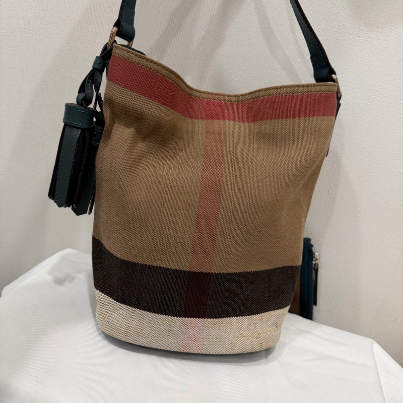 Burberry 經典格紋帆布拼皮革 子母小水桶包-2