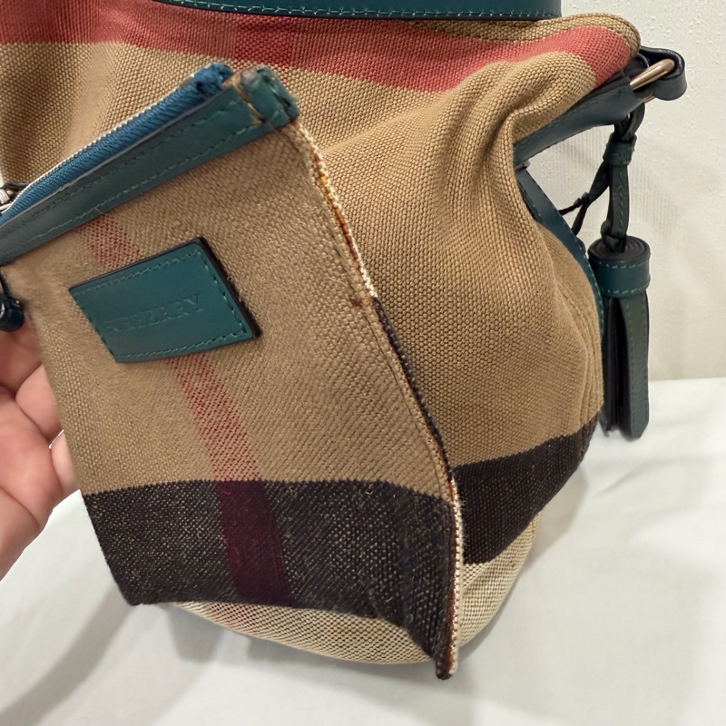 Burberry 經典格紋帆布拼皮革 子母小水桶包-16