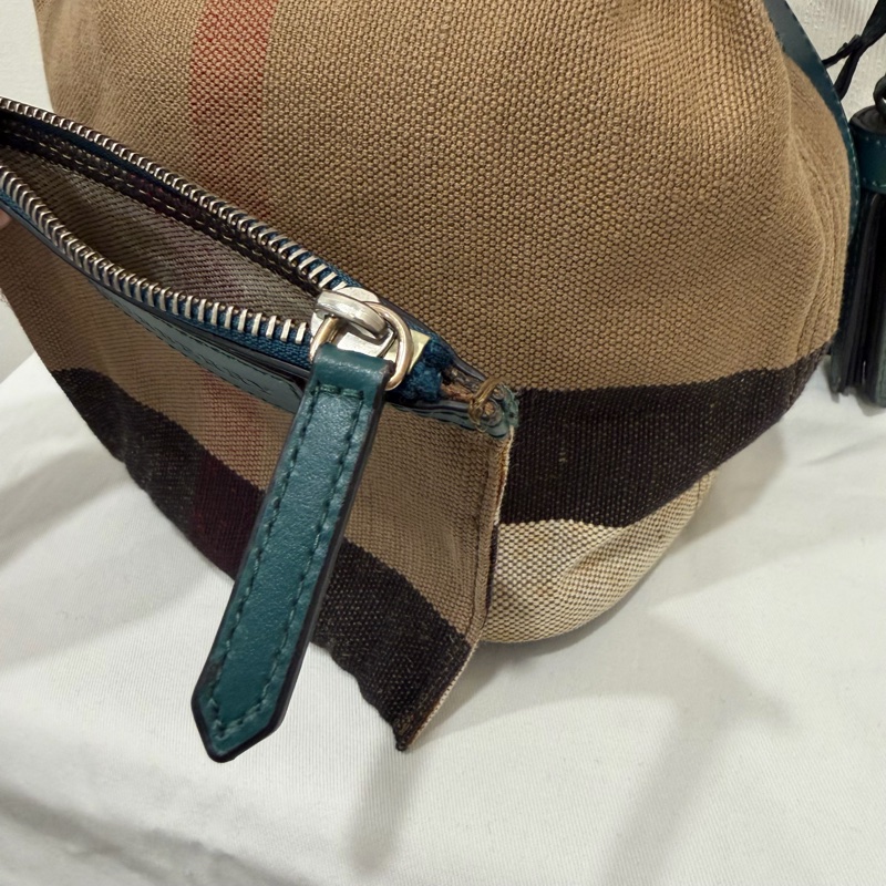 Burberry 經典格紋帆布拼皮革 子母小水桶包-18