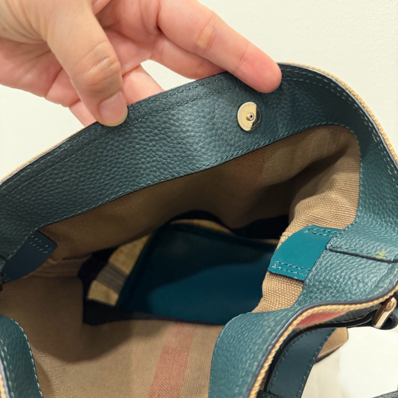 Burberry 經典格紋帆布拼皮革 子母小水桶包-50