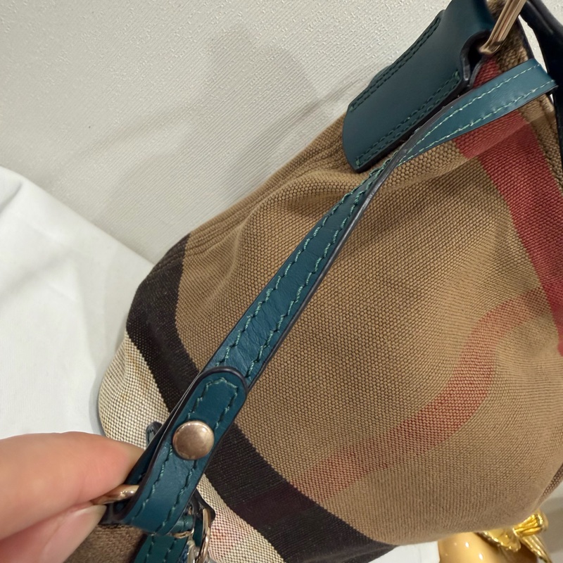 Burberry 經典格紋帆布拼皮革 子母小水桶包-55