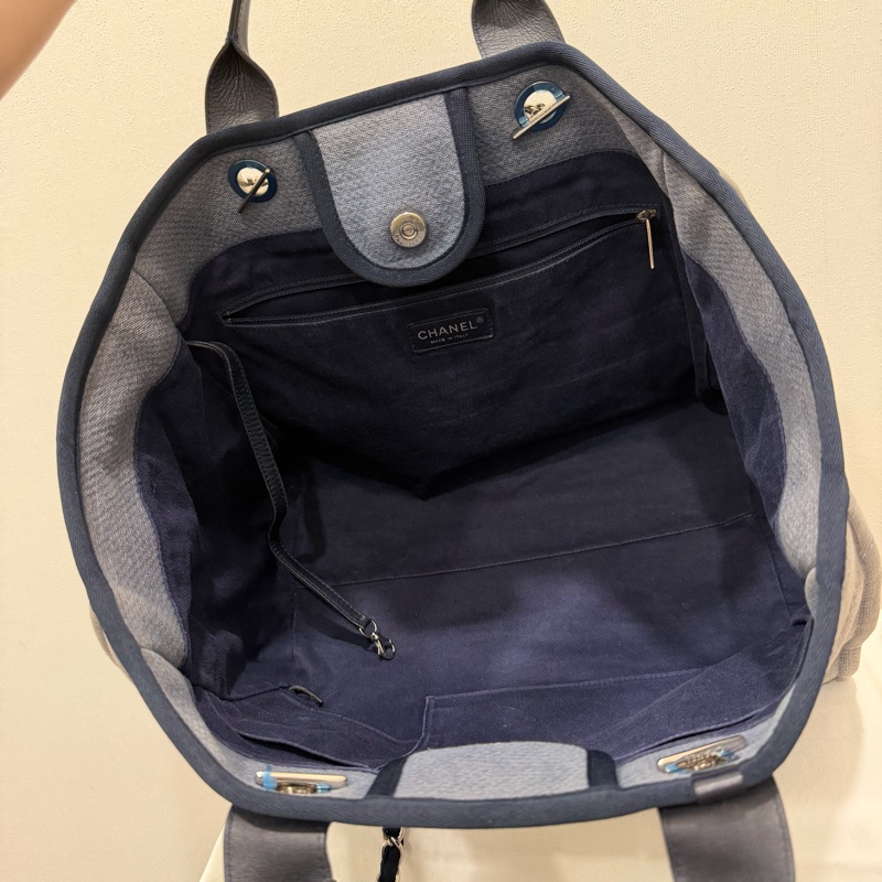 Chanel 香奈兒 手提肩背 沙灘包 藍-3