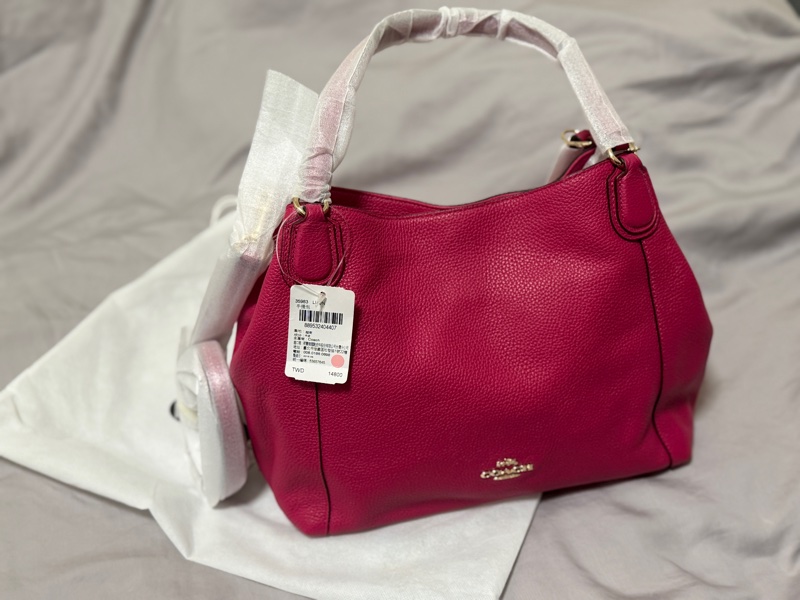 COACH 35983 桃紅色荔枝紋 手提包-0