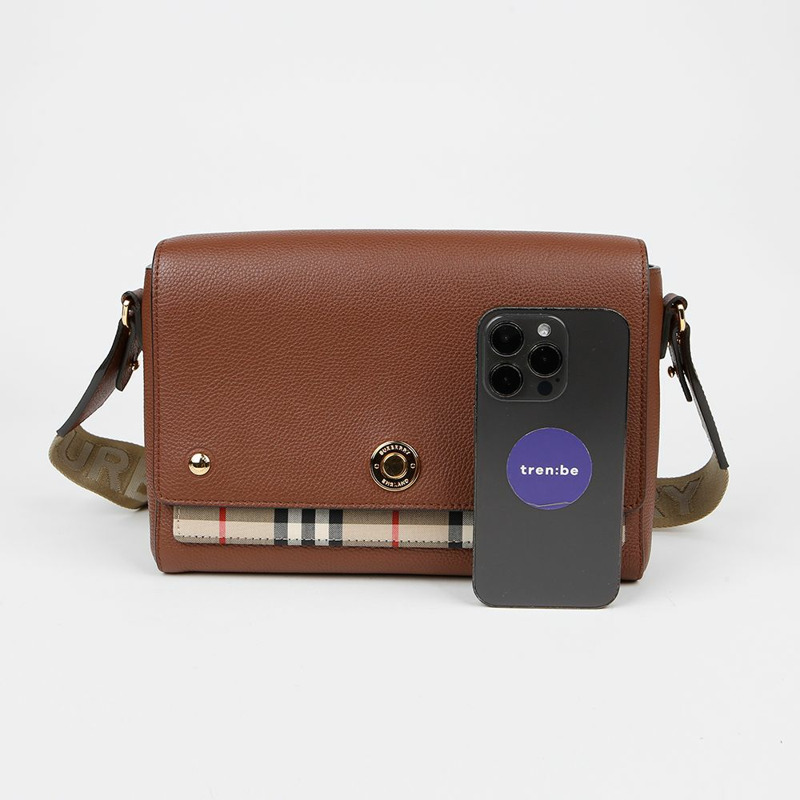 BURBERRY 復古格紋皮革Note斜背包 8021111-7