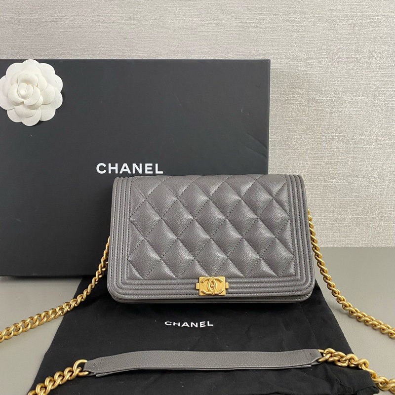 Chanel 22A 深灰金扣 LeBoy WOC｜荔枝紋 × 芯片款 × 98新-0