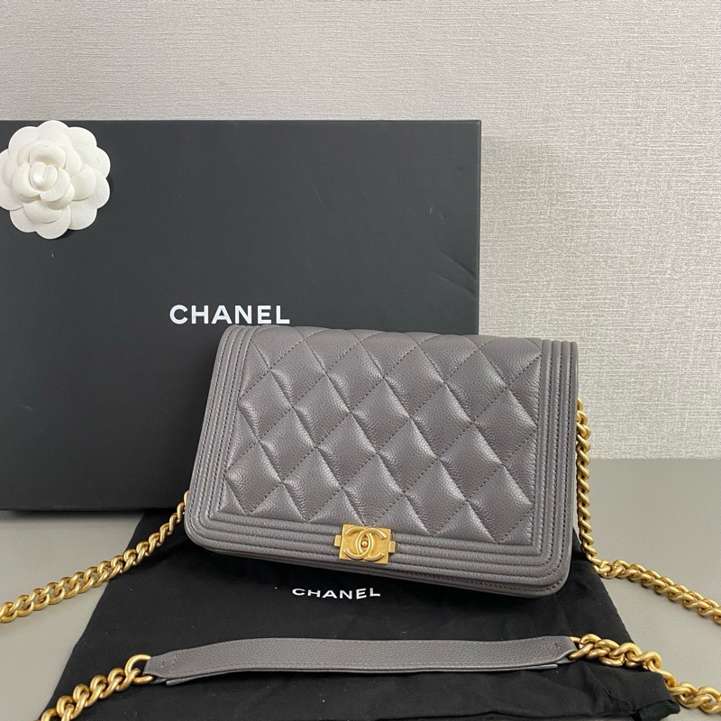 Chanel 22A 深灰金扣 LeBoy WOC｜荔枝紋 × 芯片款 × 98新-2