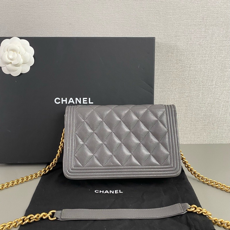 Chanel 22A 深灰金扣 LeBoy WOC｜荔枝紋 × 芯片款 × 98新-3