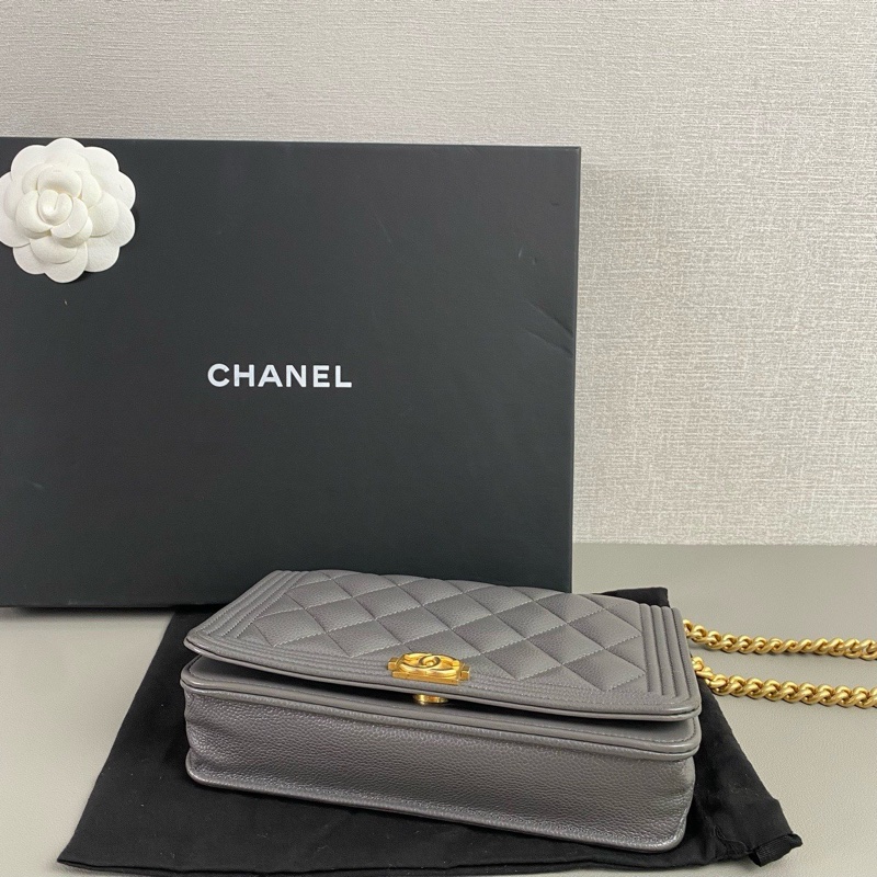 Chanel 22A 深灰金扣 LeBoy WOC｜荔枝紋 × 芯片款 × 98新-4