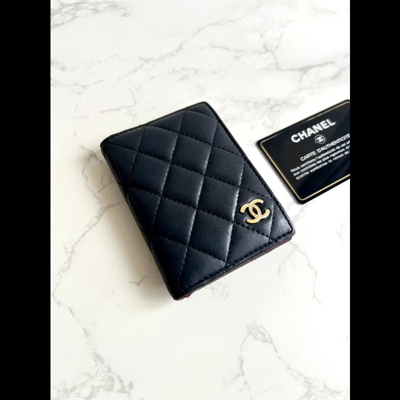 【LA LUNE】稀有中古包 Chanel黑色皮夾 錢包 卡片包 短夾 二手包 小包 古董-0