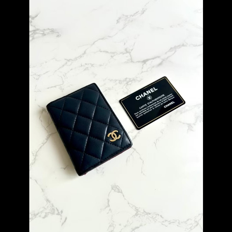 【LA LUNE】稀有中古包 Chanel黑色皮夾 錢包 卡片包 短夾 二手包 小包 古董-1