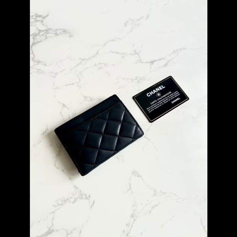 【LA LUNE】稀有中古包 Chanel黑色皮夾 錢包 卡片包 短夾 二手包 小包 古董-3