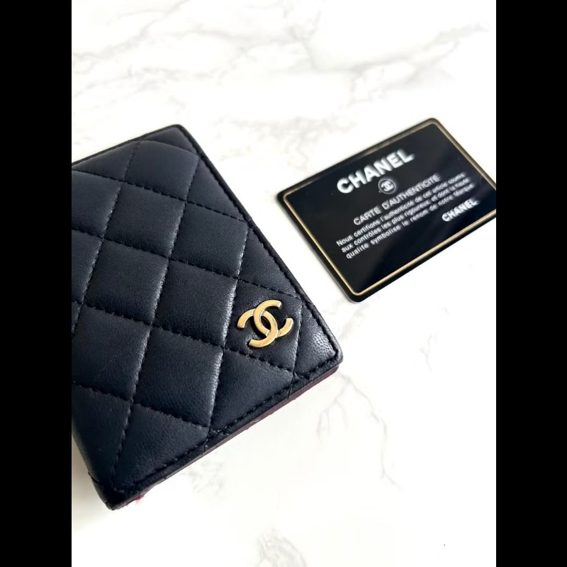【LA LUNE】稀有中古包 Chanel黑色皮夾 錢包 卡片包 短夾 二手包 小包 古董-4