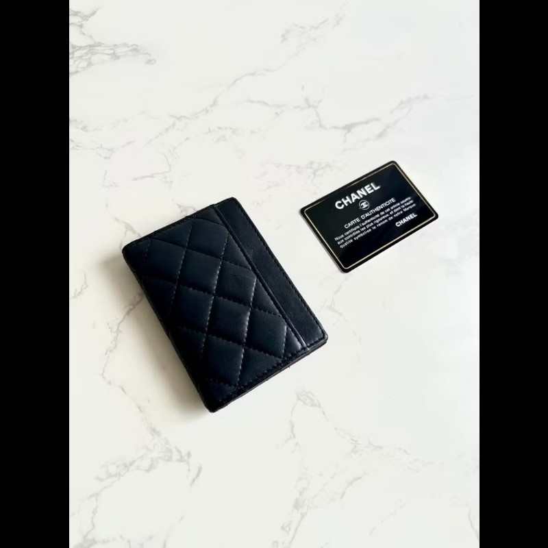 【LA LUNE】稀有中古包 Chanel黑色皮夾 錢包 卡片包 短夾 二手包 小包 古董-7