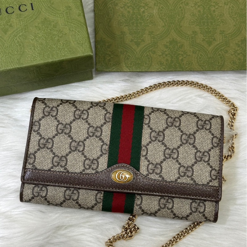 GUCCI Ophidia 滿版 老花Logo 鏈背包-0