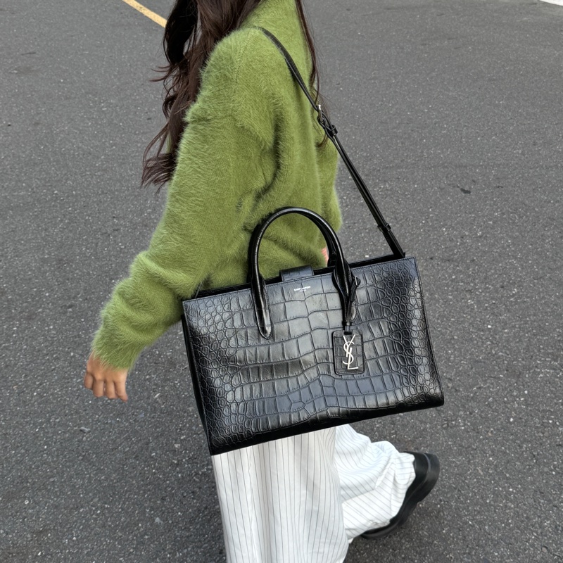 (超新💝) YSL 聖羅蘭 全黑鱷魚紋 托特+手提+斜背包 專櫃13.6萬!-2