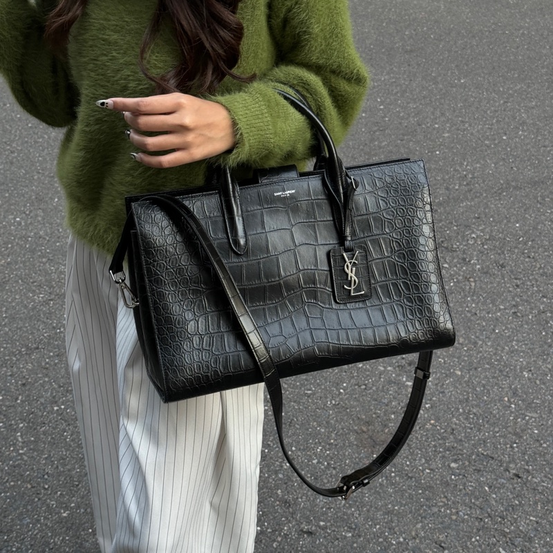 (超新💝) YSL 聖羅蘭 全黑鱷魚紋 托特+手提+斜背包 專櫃13.6萬!-3