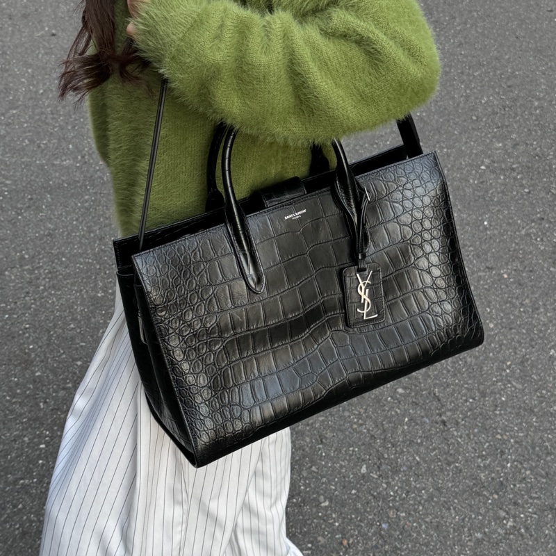(超新💝) YSL 聖羅蘭 全黑鱷魚紋 托特+手提+斜背包 專櫃13.6萬!-5