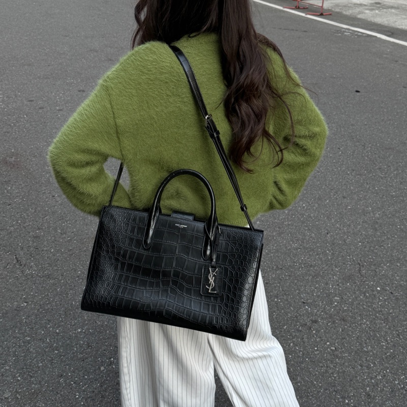 (超新💝) YSL 聖羅蘭 全黑鱷魚紋 托特+手提+斜背包 專櫃13.6萬!-6