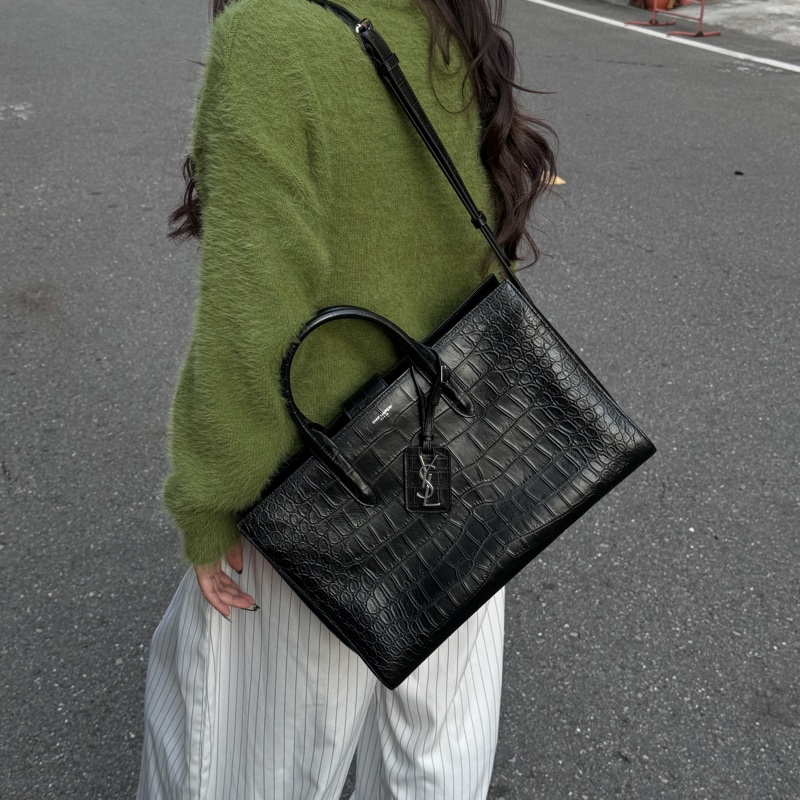 (超新💝) YSL 聖羅蘭 全黑鱷魚紋 托特+手提+斜背包 專櫃13.6萬!-7