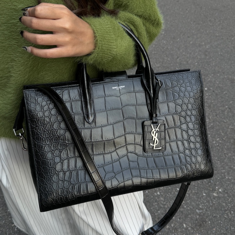 (超新💝) YSL 聖羅蘭 全黑鱷魚紋 托特+手提+斜背包 專櫃13.6萬!-8