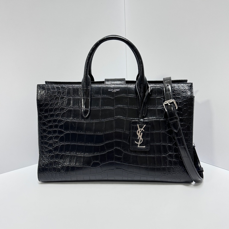 (超新💝) YSL 聖羅蘭 全黑鱷魚紋 托特+手提+斜背包 專櫃13.6萬!-10
