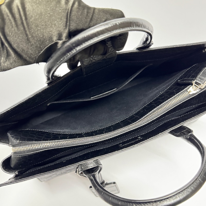 (超新💝) YSL 聖羅蘭 全黑鱷魚紋 托特+手提+斜背包 專櫃13.6萬!-29