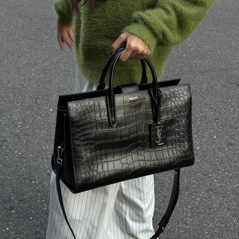 (超新💝) YSL 聖羅蘭 全黑鱷魚紋 托特+手提+斜背包 專櫃13.6萬!-34