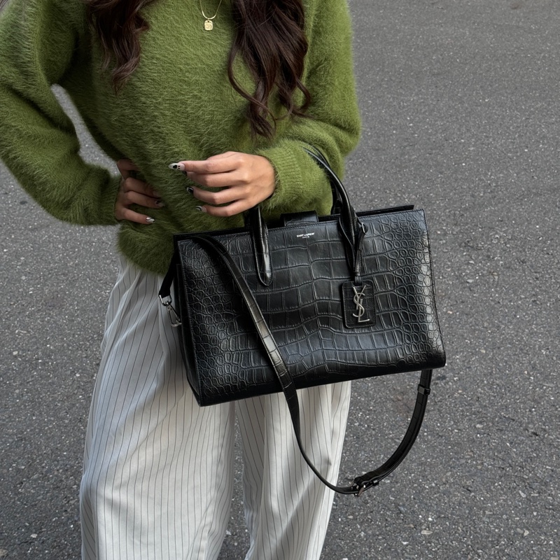 (超新💝) YSL 聖羅蘭 全黑鱷魚紋 托特+手提+斜背包 專櫃13.6萬!-39