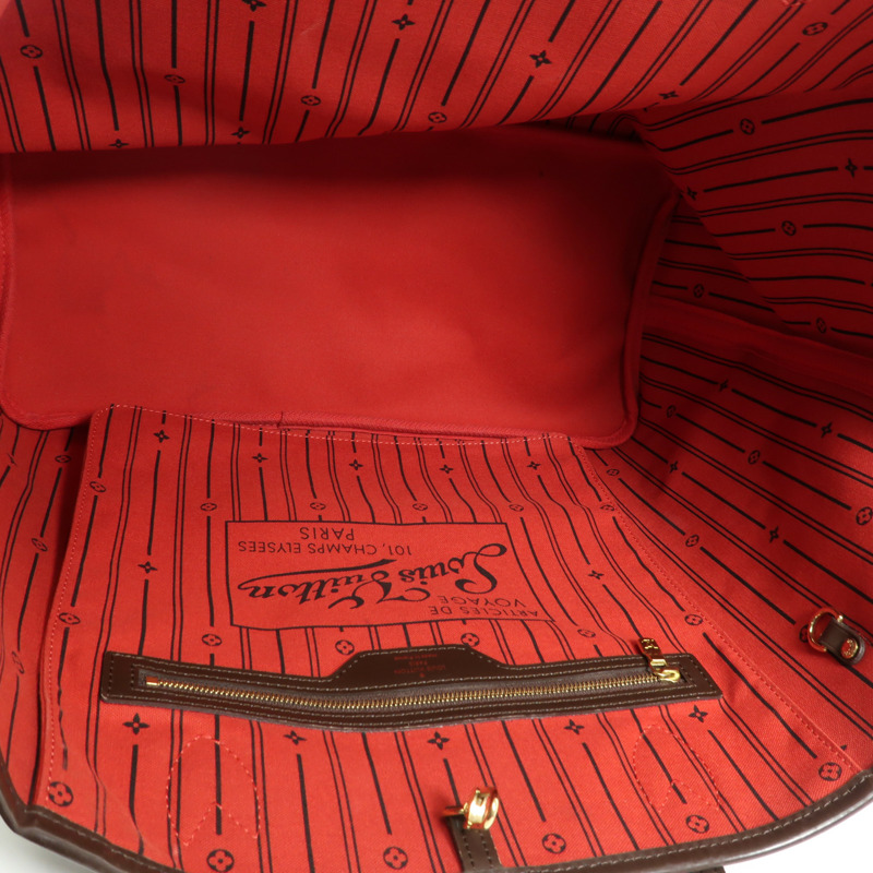 LOUIS VUITTON Damier Neverfull GM金扣肩背袋棕色-4