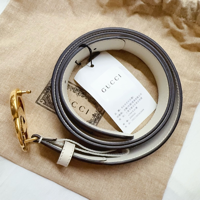 全新Gucci Marmont 奶白拼接老花皮帶 GG皮帶-4