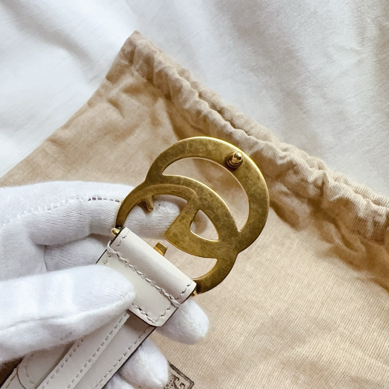 全新Gucci Marmont 奶白拼接老花皮帶 GG皮帶-6