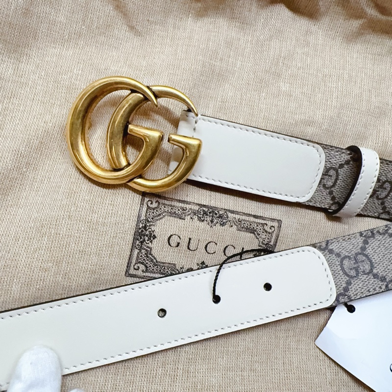 全新Gucci Marmont 奶白拼接老花皮帶 GG皮帶-10