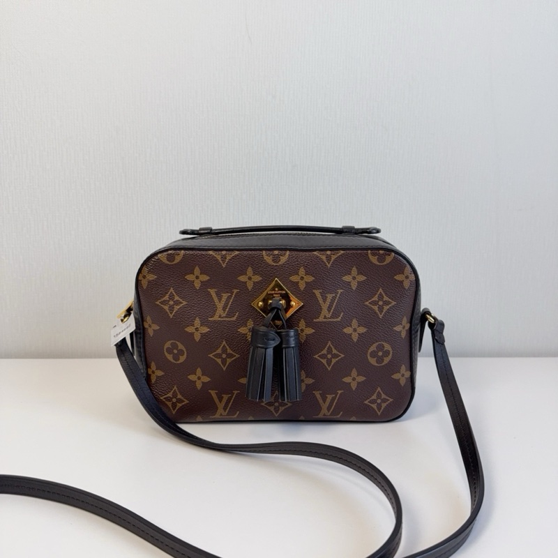 LV Saintonge老花拼黑色牛皮流蘇相機包-0