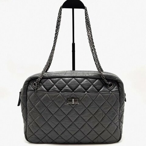 CHANEL 灰銀2.55大號肩背斜背相機包 31*22*10 98新配件塵袋