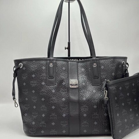 MCM經典老花黑銀手提肩背購物袋 36*28*16 99新配件塵袋