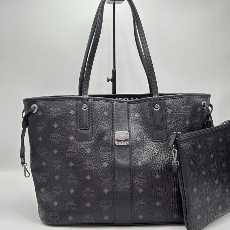 MCM經典老花黑銀手提肩背購物袋 36*28*16 99新配件塵袋-0