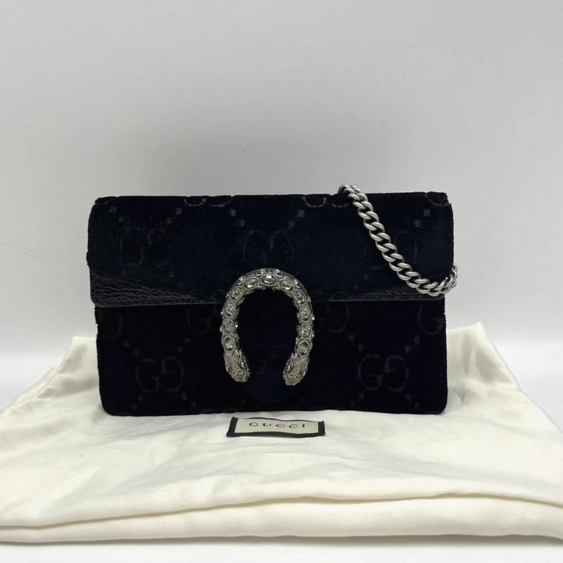 GUCCI 黑色絲絨酒神mini肩背斜背包16.5*10*4 99新配件塵袋-0