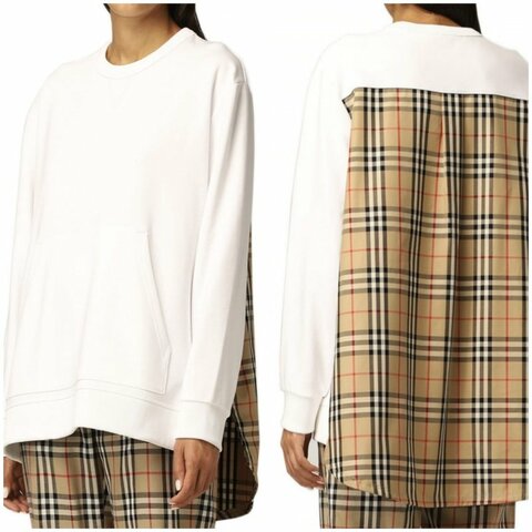 Burberry Check Pattern Sweatshirt for Women in White - 8046282-WHITE ( Size: M / L )