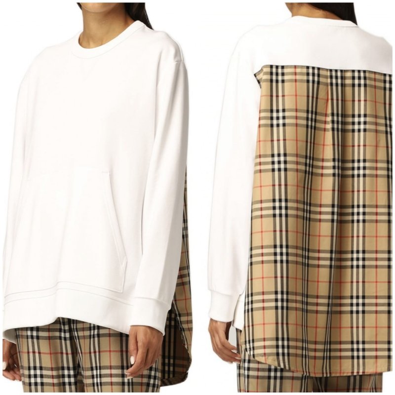 Burberry Check Pattern Sweatshirt for Women in White - 8046282-WHITE ( Size: M / L )-0