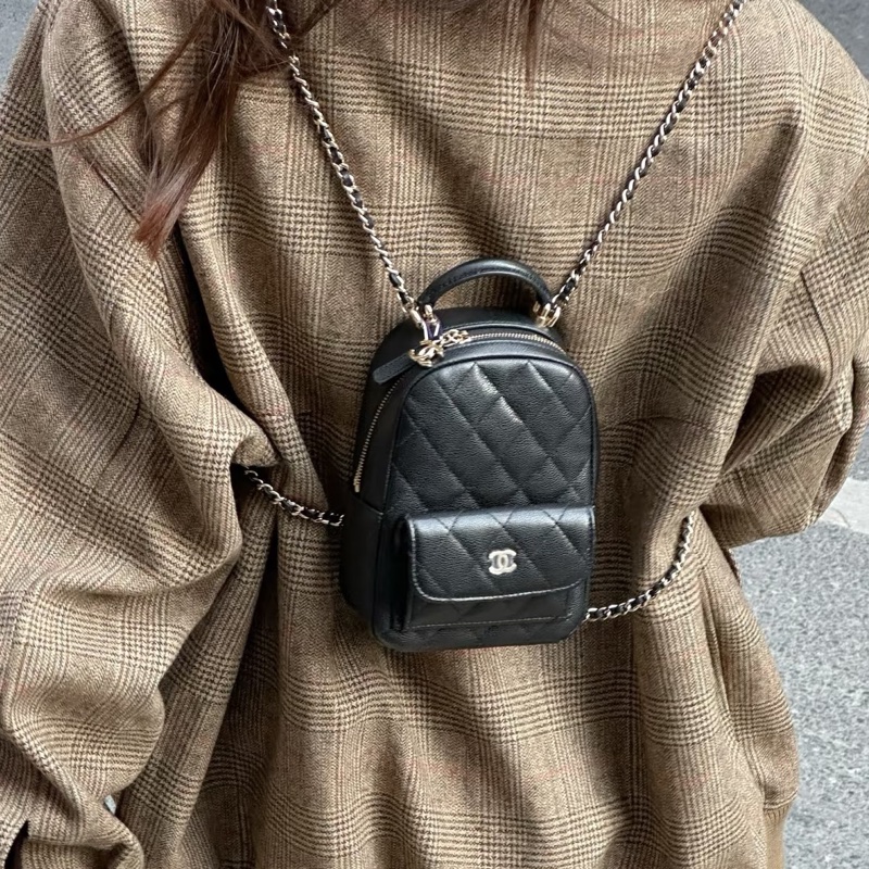 #大全配🈶購證 #近新閒置 香奈兒黑金荔枝便宜小書包🈶3️⃣種背法🉑斜挎/肩背-0