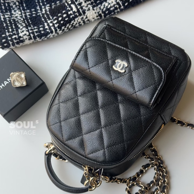 #大全配🈶購證 #近新閒置 香奈兒黑金荔枝便宜小書包🈶3️⃣種背法🉑斜挎/肩背-1