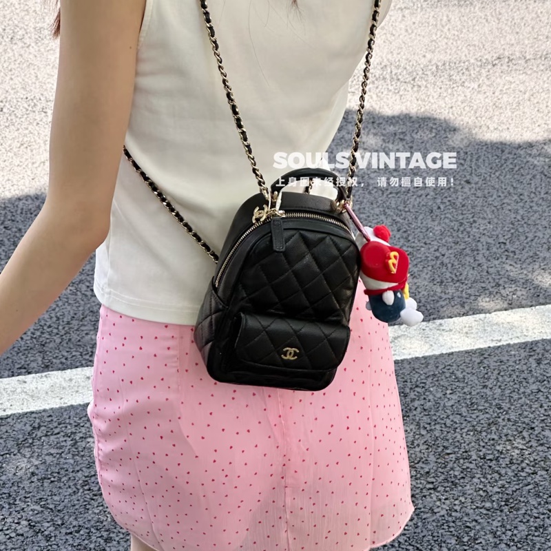 #大全配🈶購證 #近新閒置 香奈兒黑金荔枝便宜小書包🈶3️⃣種背法🉑斜挎/肩背-4