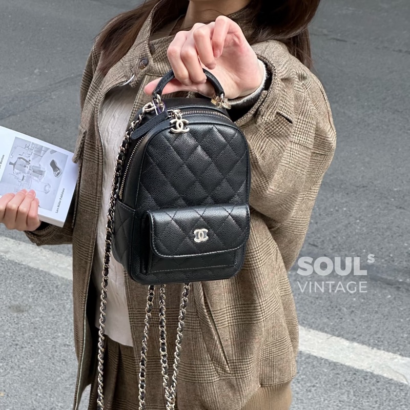 #大全配🈶購證 #近新閒置 香奈兒黑金荔枝便宜小書包🈶3️⃣種背法🉑斜挎/肩背-5