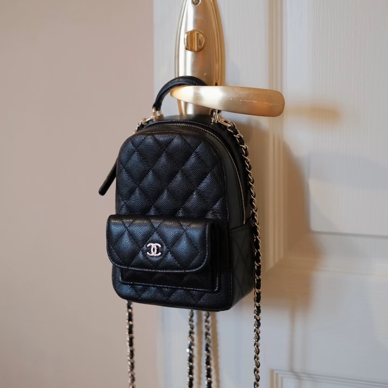 #大全配🈶購證 #近新閒置 香奈兒黑金荔枝便宜小書包🈶3️⃣種背法🉑斜挎/肩背-9