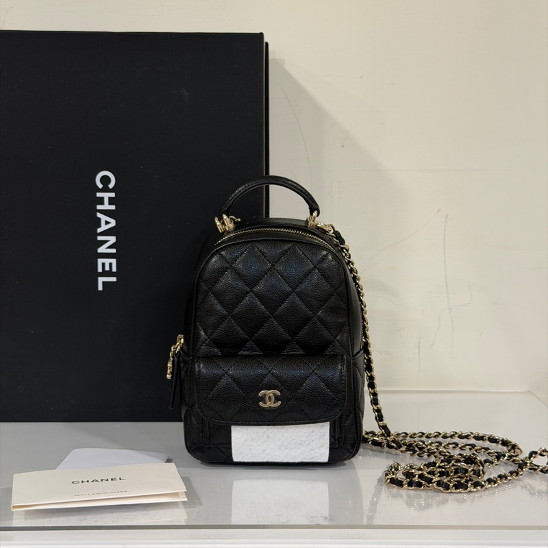#大全配🈶購證 #近新閒置 香奈兒黑金荔枝便宜小書包🈶3️⃣種背法🉑斜挎/肩背-11